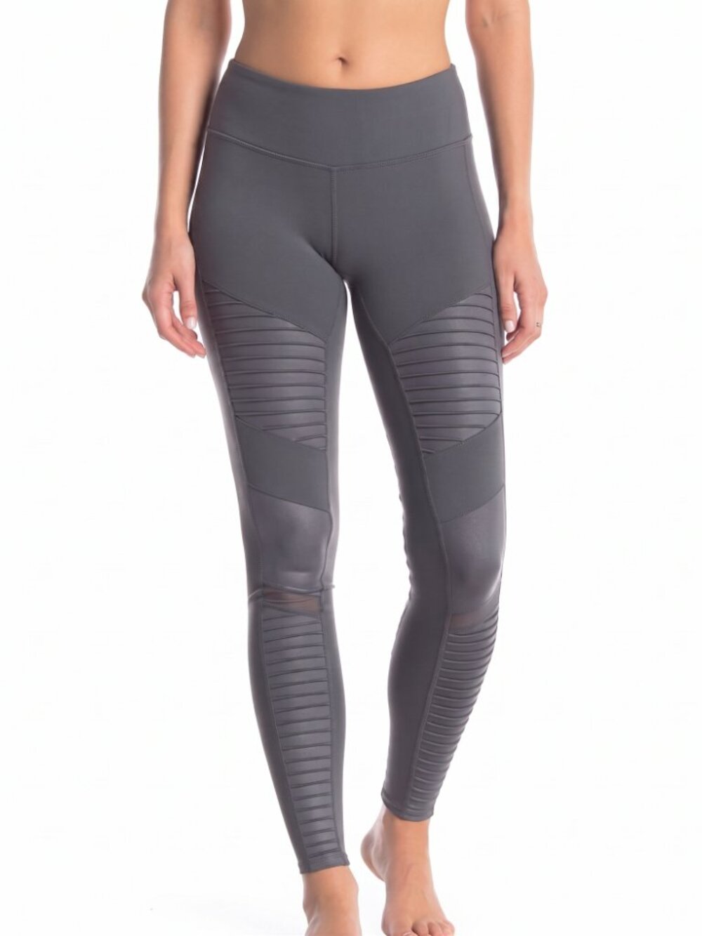 Alo Yoga High-Waist Moto Leggings - Dark Grey/Anthracite - Size Medium